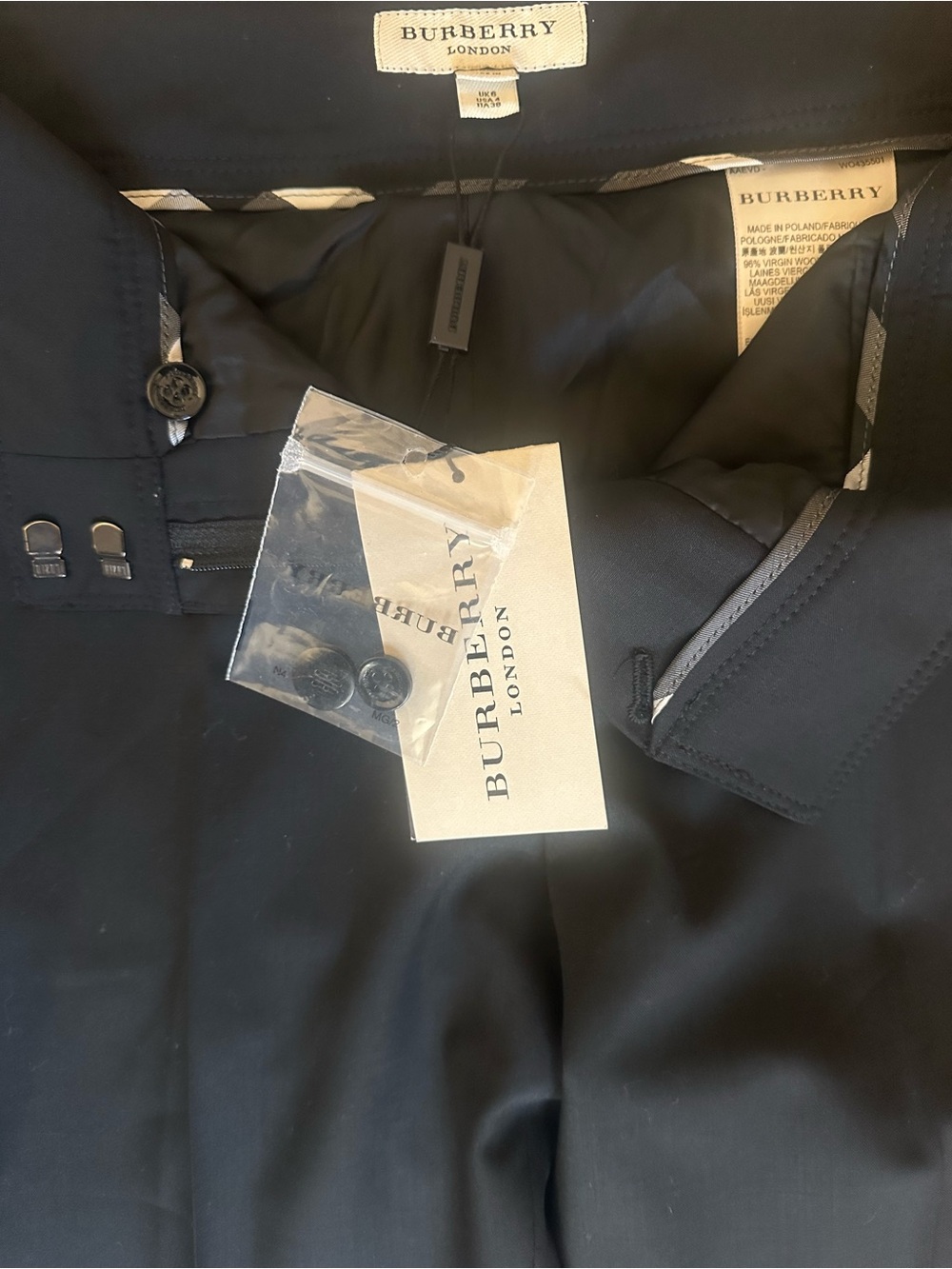 Burberry Black Wool Trousers 4 Lined Flat Front Dress Pant Straight Leg NWT $325 - Picture 5 of 12